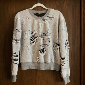 Peyton Jensen Gray distressed crew neck sweatshirt